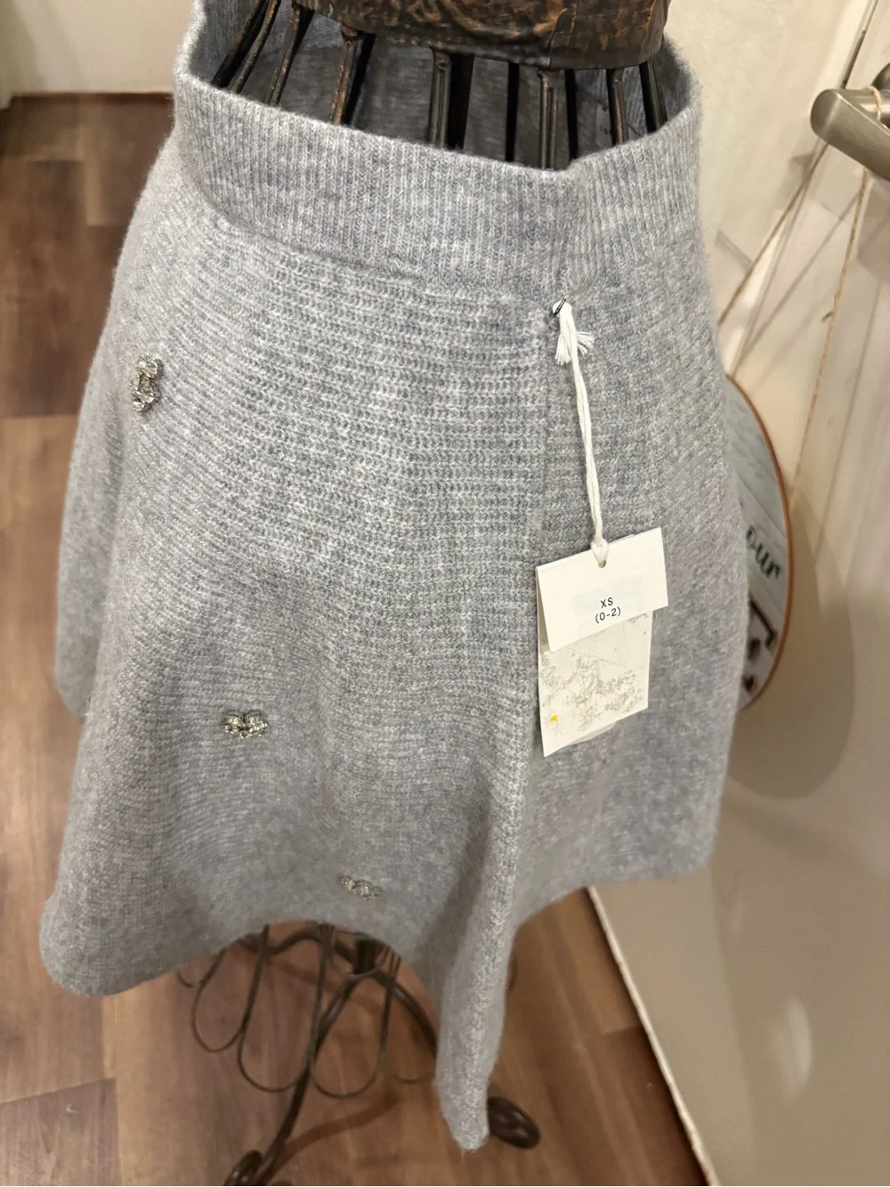 Embellished Light Gray Knit Circle Skirt